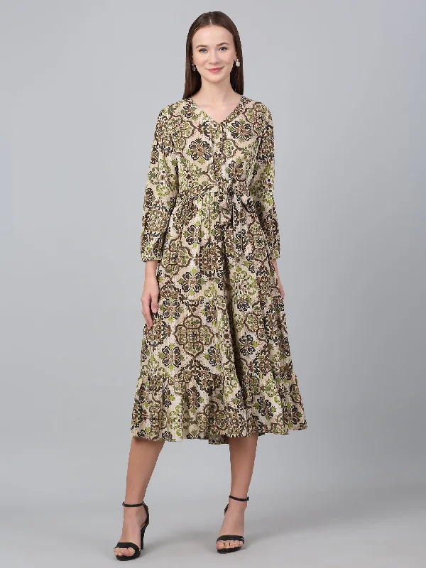 Everyday Fashion Women Brown V-Neck Printed Dress