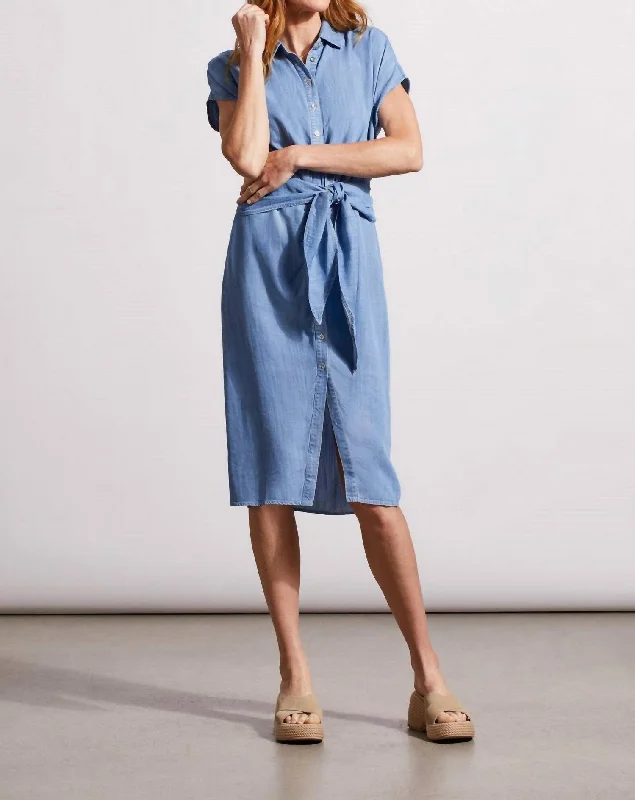 Trend Forward Threads Denim Shirt Dress In Tide Blue