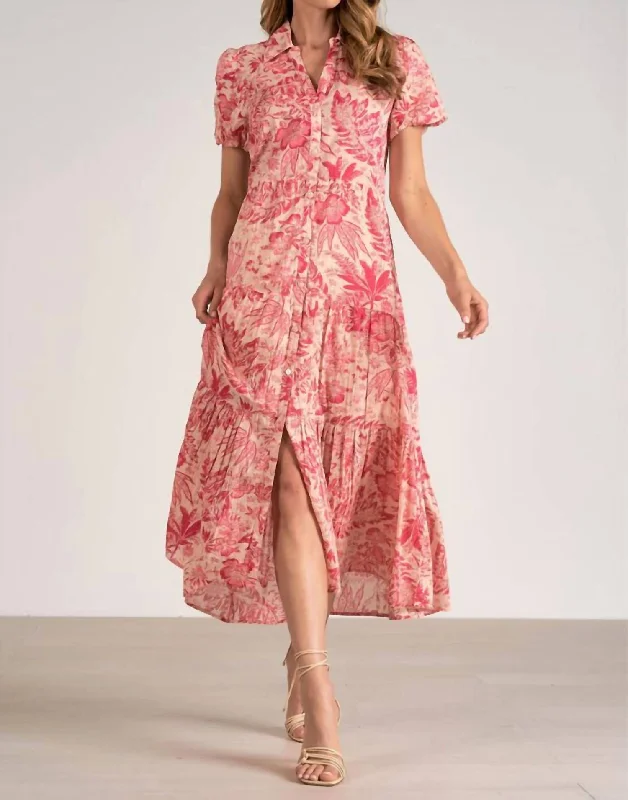 First Order Discount Short Sleeve Midi Shirt Dress In Pink