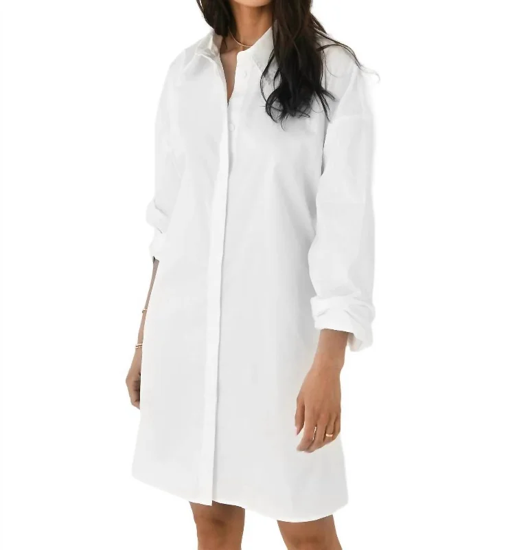 Fashion Forward Femme Cotton Oversized Shirt Dress In White