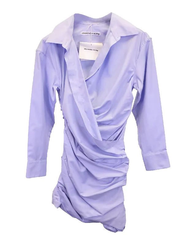 Pastel Styles Alexander Wang Draped Mini Shirt Dress in Blue Cotton