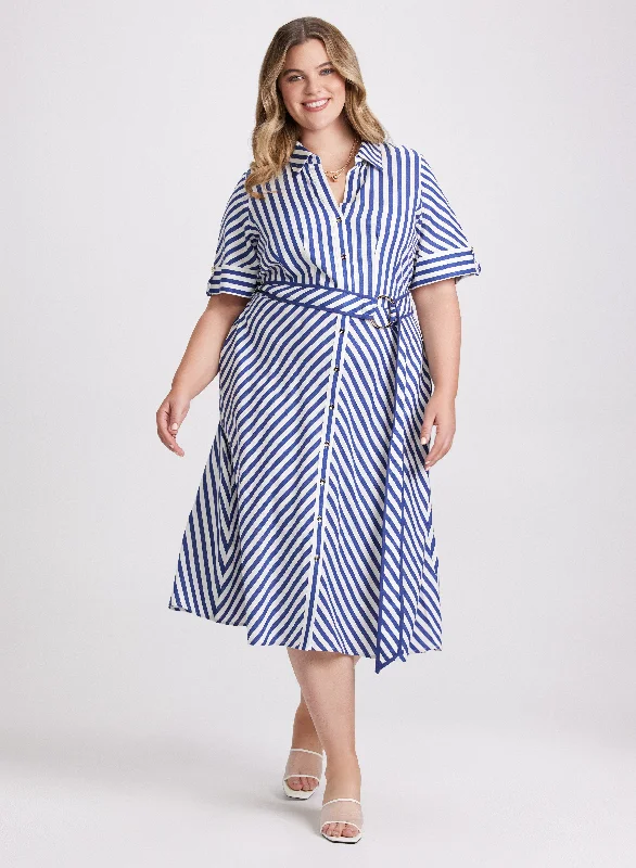 Trend Forward Threads Striped Shirt Dress