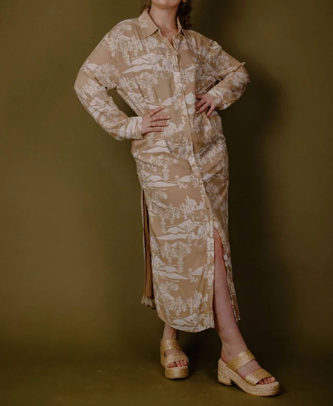Forward Trendsetter High Desert Shirt Dress In Beige
