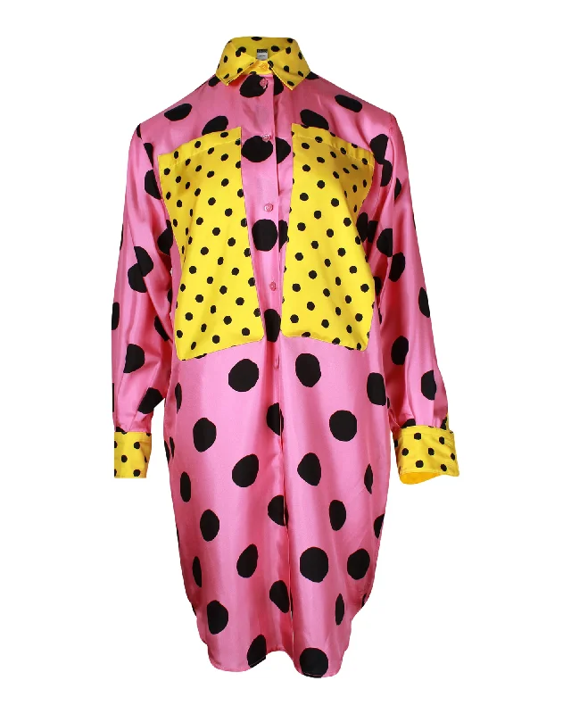Athleisure Wear Special Offer Moschino Couture Polka Dot Shirt Dress in Pink Silk