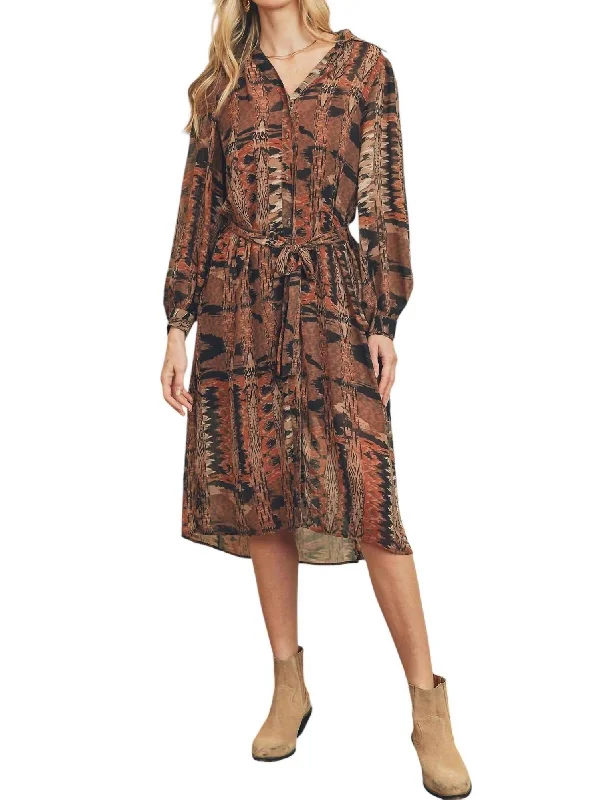 Shop Sale Items Fall Through Shirt Dress In Indigo & Tan