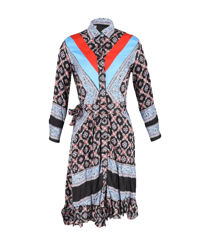 Chic Trends For The Fashion Savvy Sandro John Belted Cady-Paneled Printed Shirt Dress in Multicolor Viscose