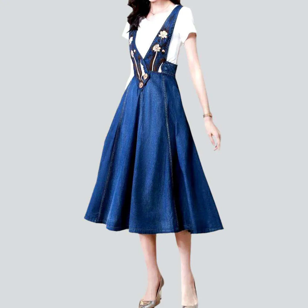 Relaxed Style Ornamented boho jeans dress