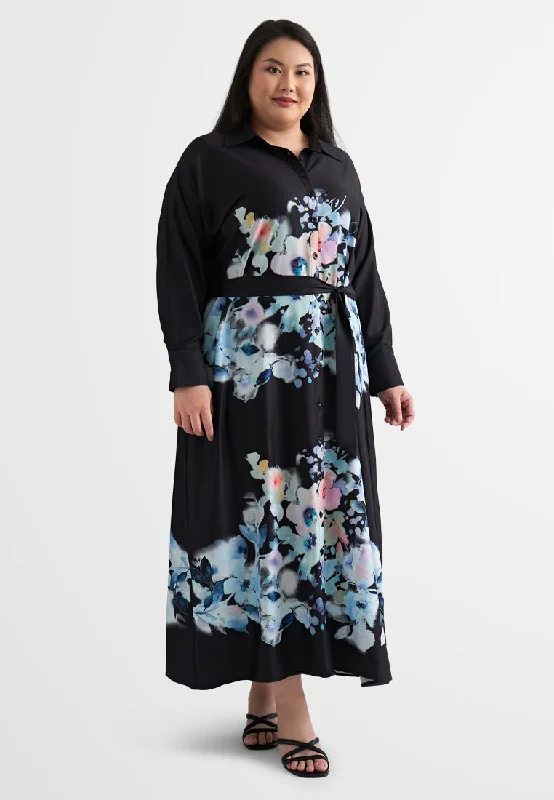 Sustainable Fashion Extravaganza Alexa Floral Belted Long Shirt Dress