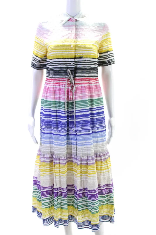 Trend Alert Vilagallo Womens Embroidered Striped Short Sleeve Shirt Dress Multicolor IT 36 Trend Alert Vilagallo Womens Embroidered Striped Short Sleeve Shirt Dress Multicolor IT 36