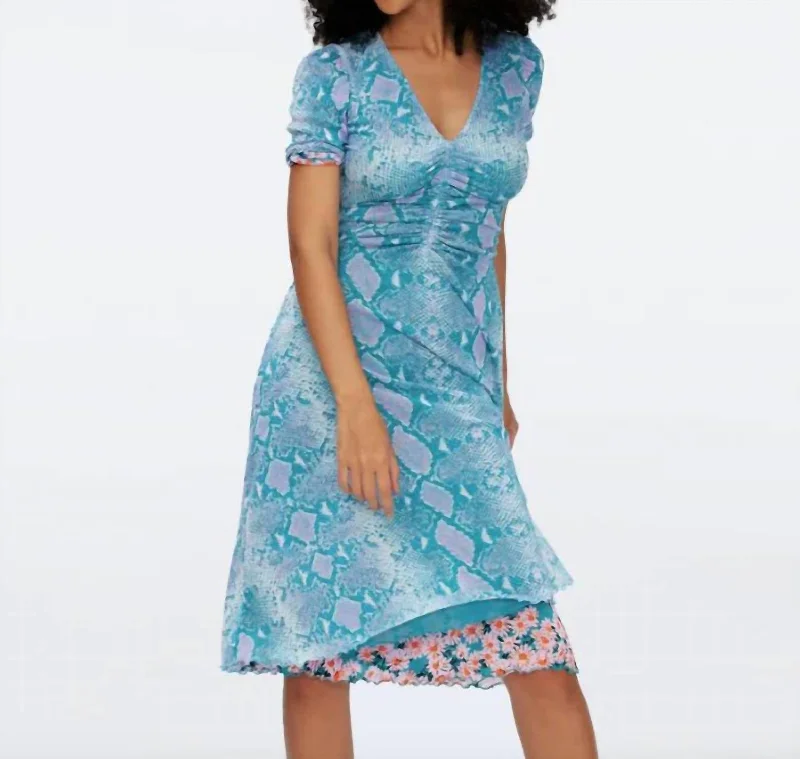Clothing Sales Koren Reversible Mesh Dress In Tiny Vintage Daisies Pink And Python