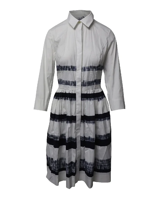 Women's Clothing Boutique Oscar De La Renta Striped Shirt Dress in White Cotton