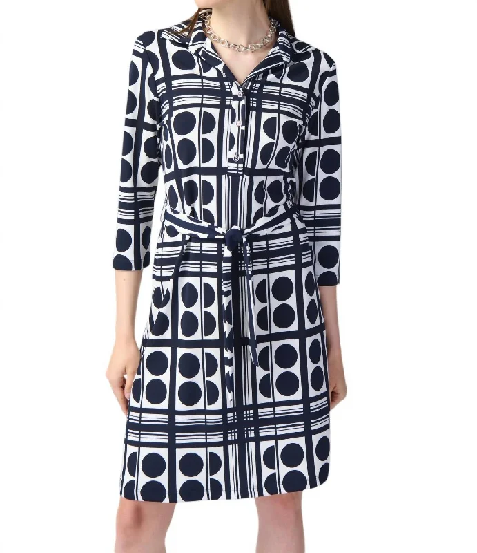 Exclusive Online Sale Geometric Print Shirt Dress In Vanilla/midnight Blue