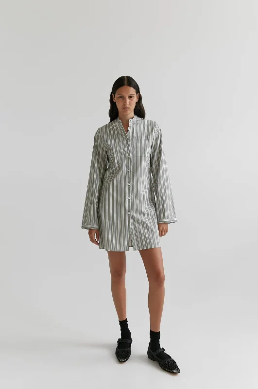 Earthy Tones green stripe mini shirt dress