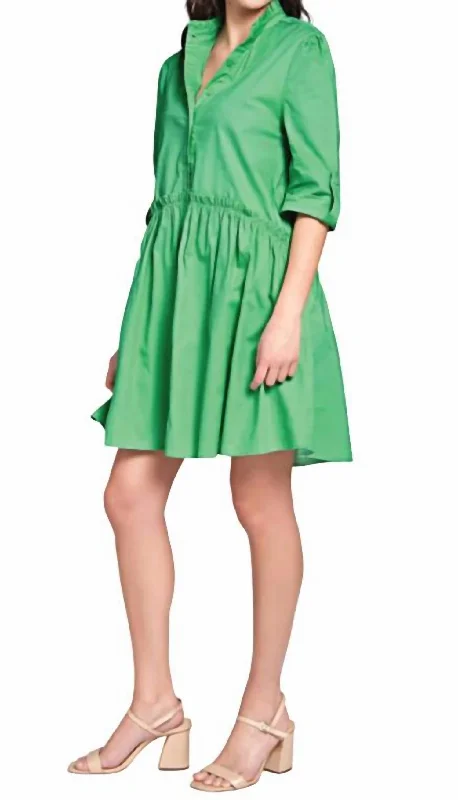 Eclectic Fashion Cammie Ruffle Shirt Dress In Green