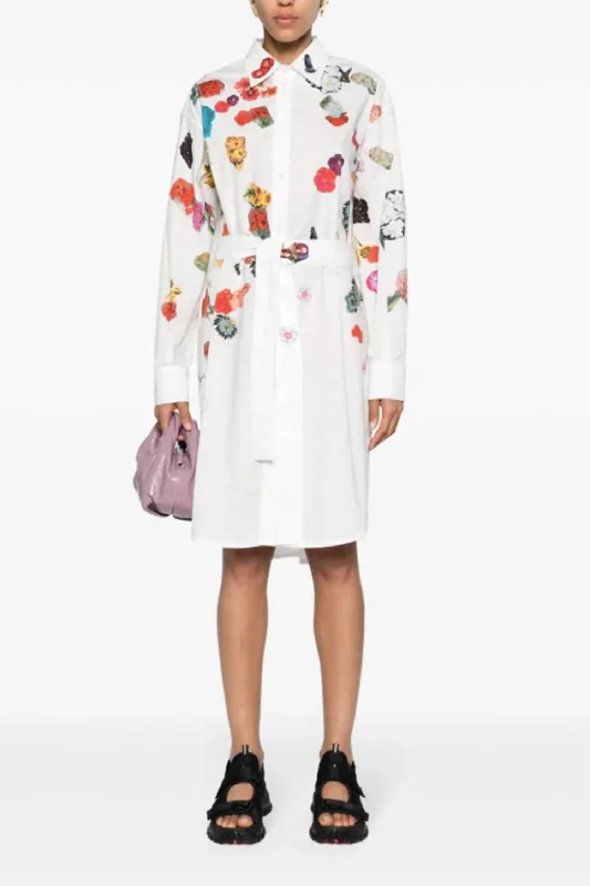 Summer Fashion Long Sleeve Shirt Dress In Floral Print