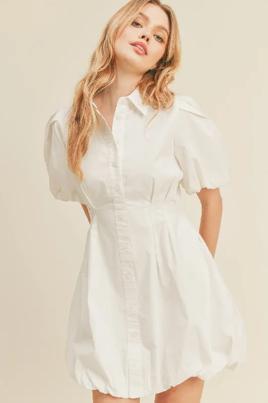 Flash Sale Clothing White Bubble Hem Shirt Dress