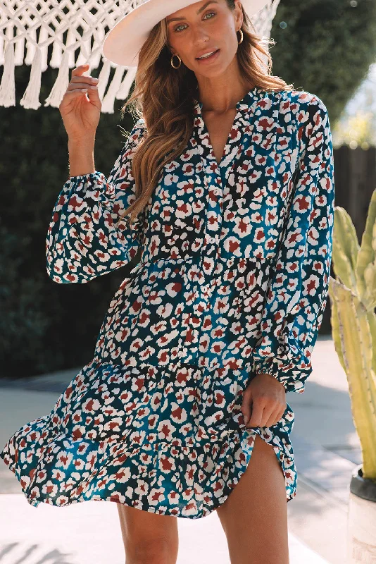 Holiday Discount Bubble Sleeve Ruffled Shirt Dress