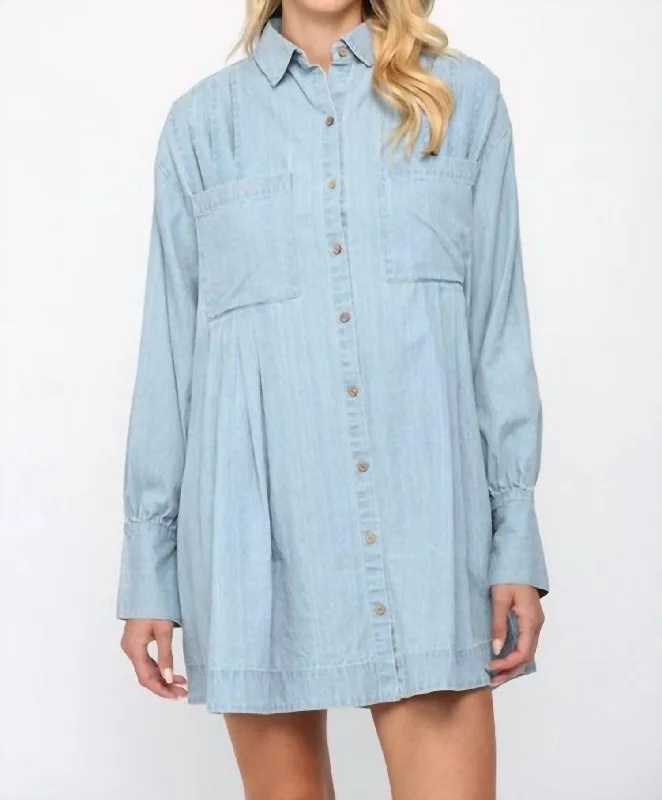 Evening Looks Rhett Chambray Shirt Dress in Light Denim