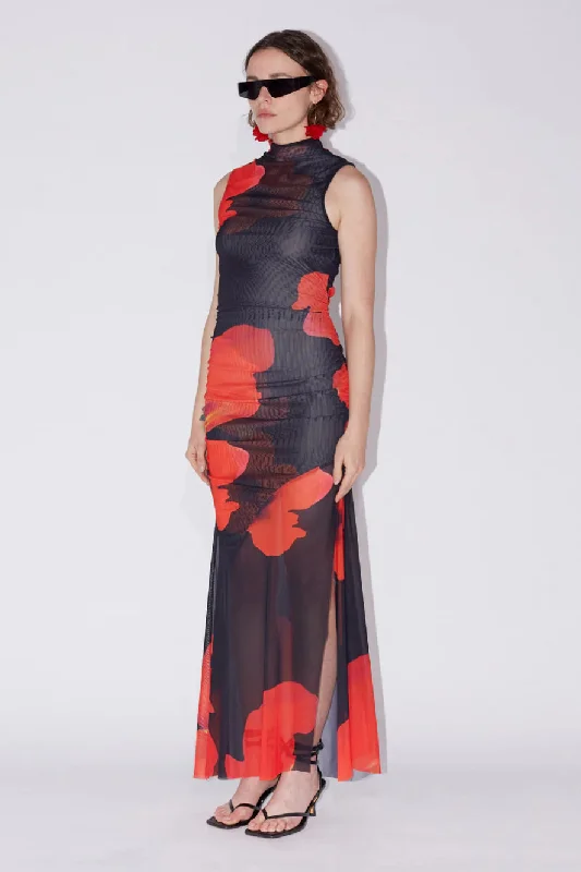 Top Brand Discounts Saemdi Floral Printed Mesh Dress - Black Multi