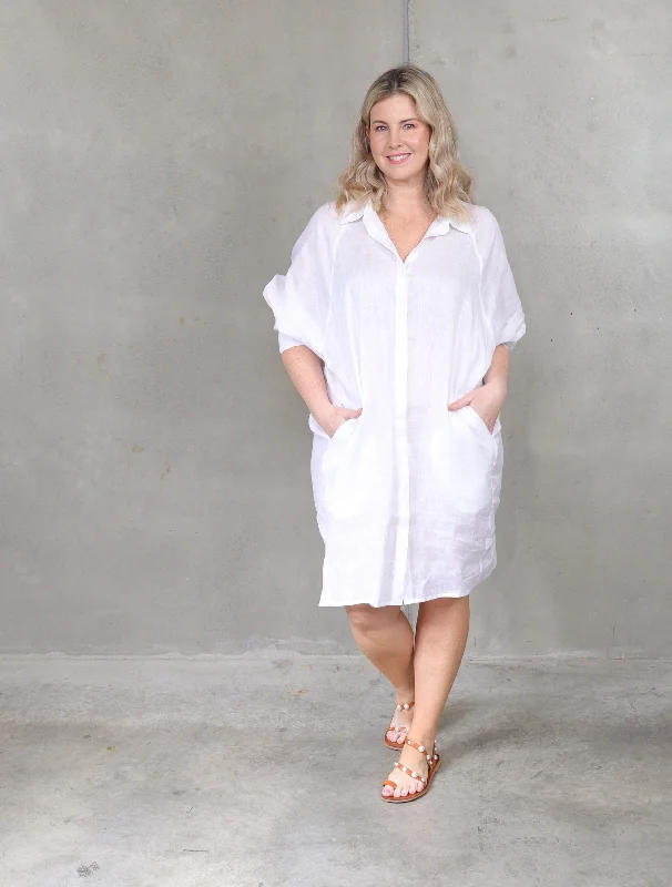 Elevate Your Wardrobe Valencia Linen Shirt Dress - White