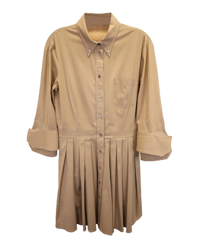Limited Time Deal Michael Kors Pleated Shirt Dress in Beige Cotton