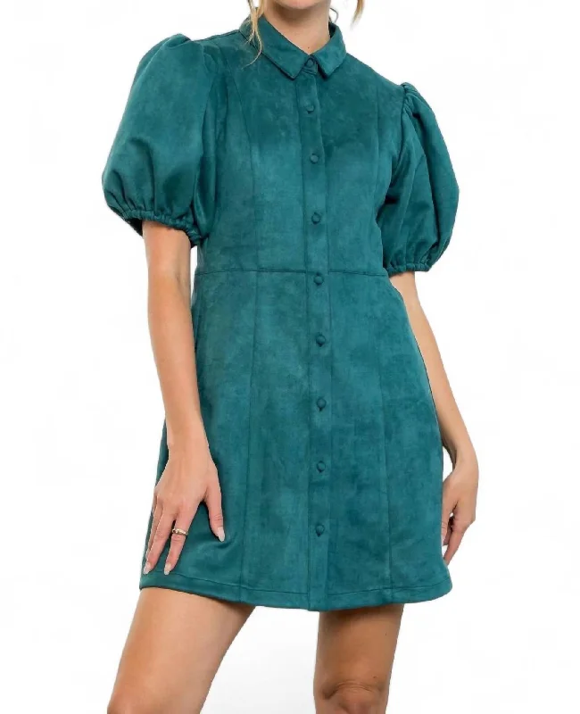 Chic & Cozy Collection Gene Faux Leather Button Front Shirt Dress In Teal