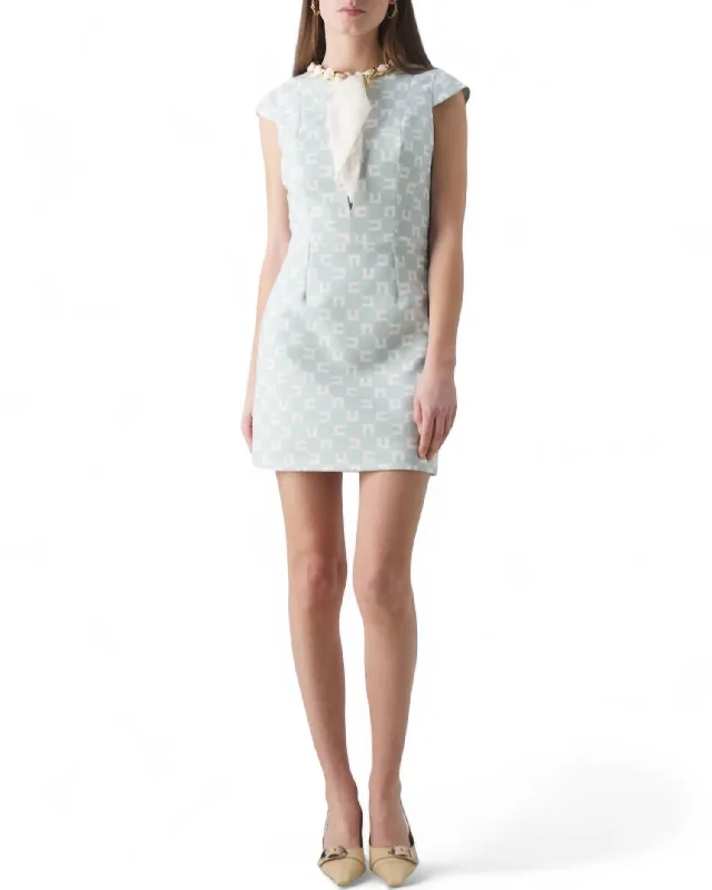 Fashion Essentials Sleeveless Logo Print Dress In Acqua/burro