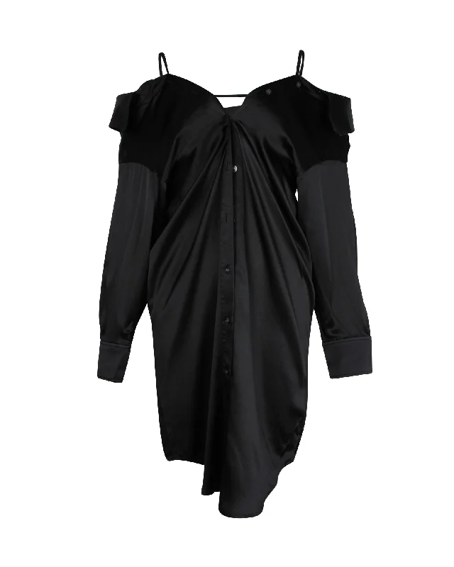 Trend Setting Threads Alexander Wang Off Shoulder Shirt Dress in Black Silk