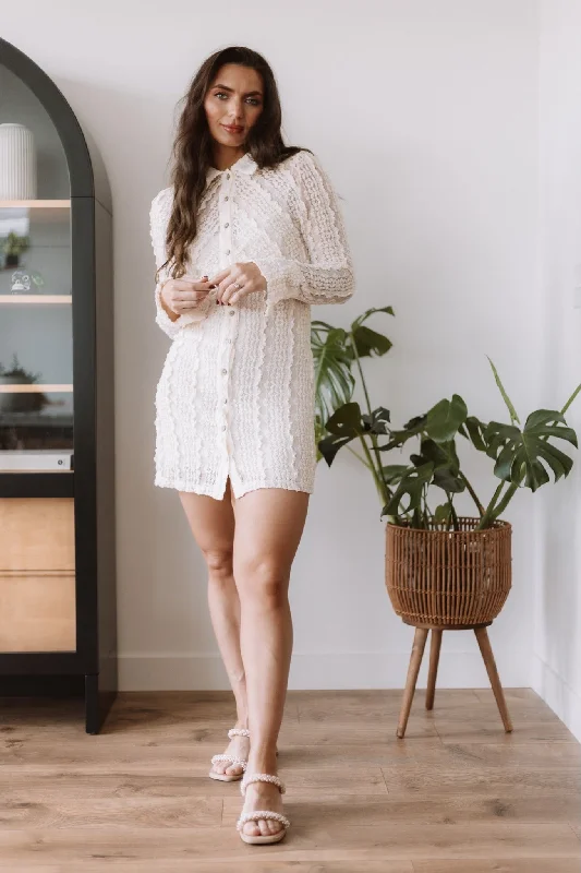 Trendy Threads Ivory Lace Button Down Shirt Dress