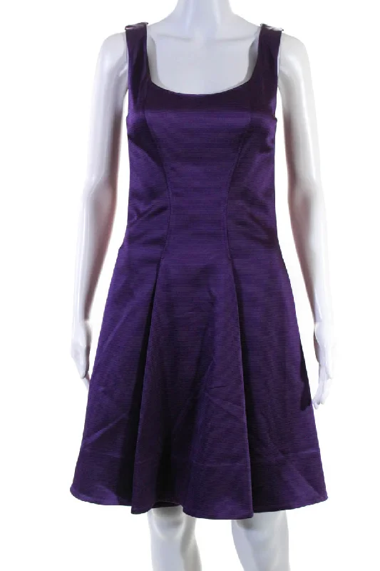 Wardrobe Upgrade ZAC Zac Posen Womens Betty Ribbed Satin Swing Dress Purple