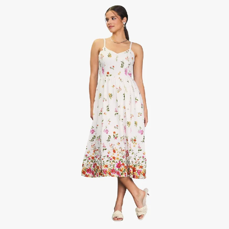 Limited Time Offers Floral Border Print Dress (Ivory + Red)