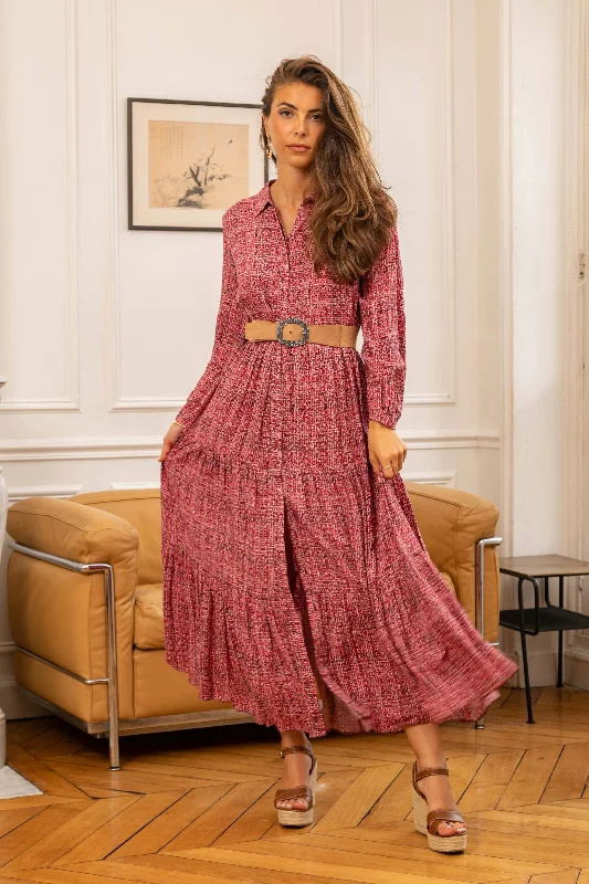 Relaxed Style TWEED PRINT FLOWY DRESS