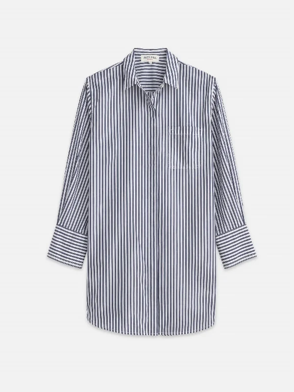 Clothing Store Women's Belle Shirt Dress In Striped Portuguese Poplin In Navy/white