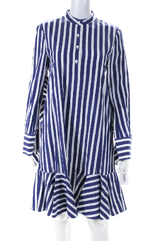 Effortless Everyday Wear Adeam Womens Ruffle Shirt Dress Navy/White