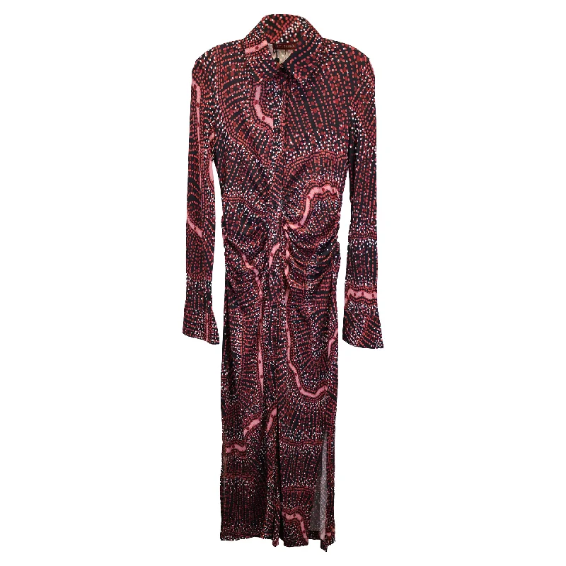 Elegant Styles Altuzarra Claudia Midi Shirt Dress in Red Viscose