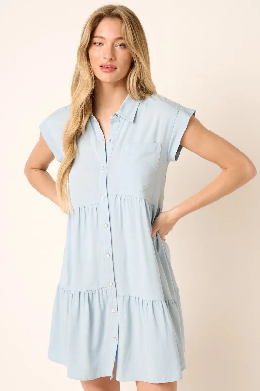 Discover Promotions Denim Ruffle Tier Shirt Dress