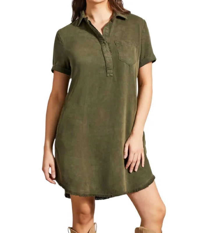 Chic Trends Unveiled Pop Over Shirt Dress In Olive