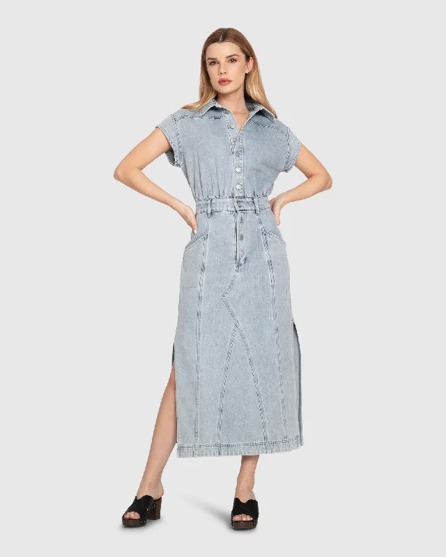 Discount Extravaganza Sundown Denim Midi Shirt Dress