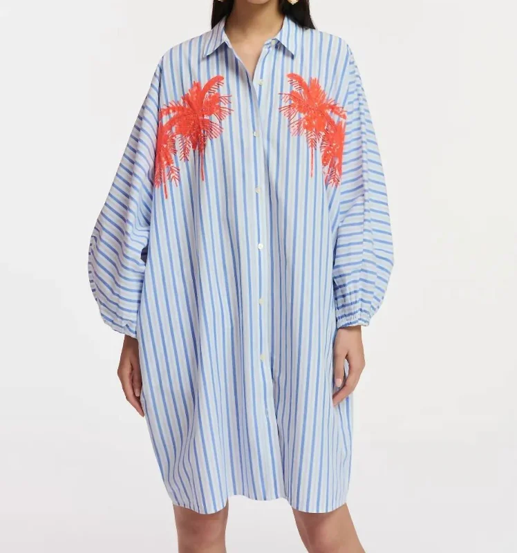 Women's Clothes Online Shopping Embroidered Mini Shirt Dress In Navy Stripe