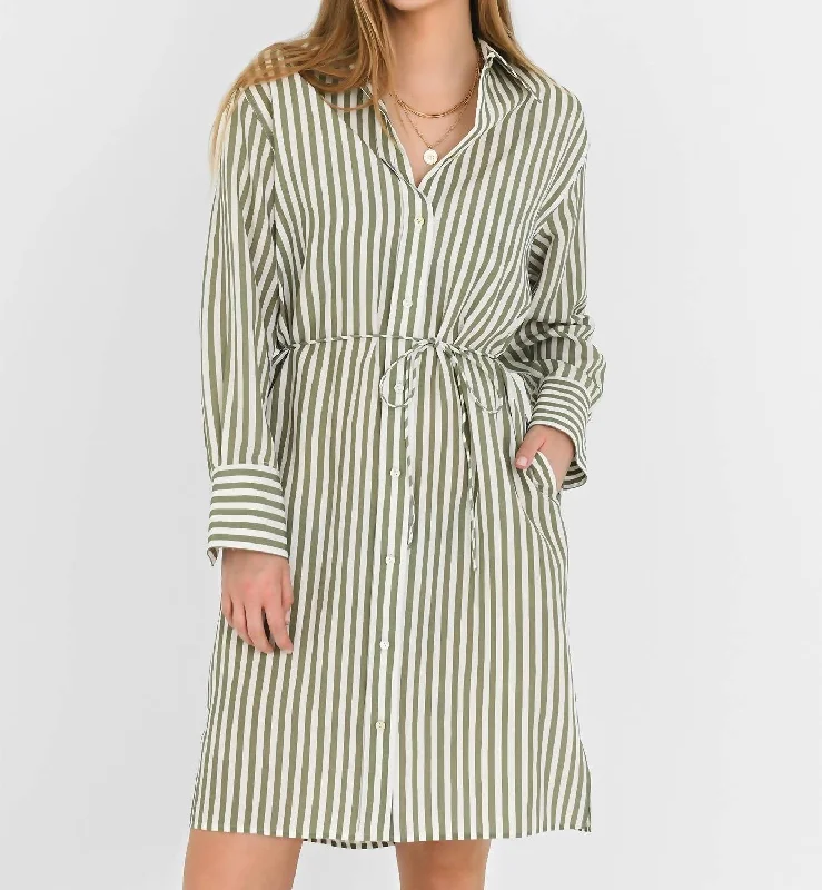 Trend Alert Coastal Stripe Short Shirt Dress In Sea Fern/optic