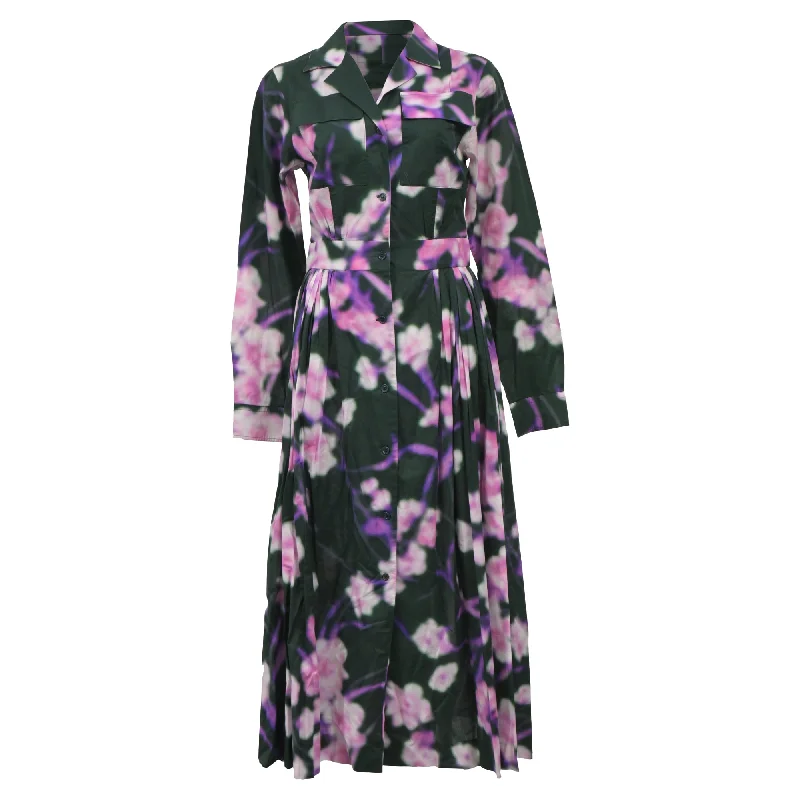 Flash Discount Dries Van Noten Blurry Floral Print Midi Shirt Dress in Multicolor Cotton Flash Discount Dries Van Noten Blurry Floral Print Midi Shirt Dress in Multicolor Cotton