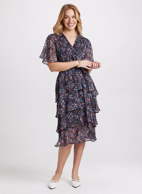 Premium Fashion Tiered Confetti Print Dress
