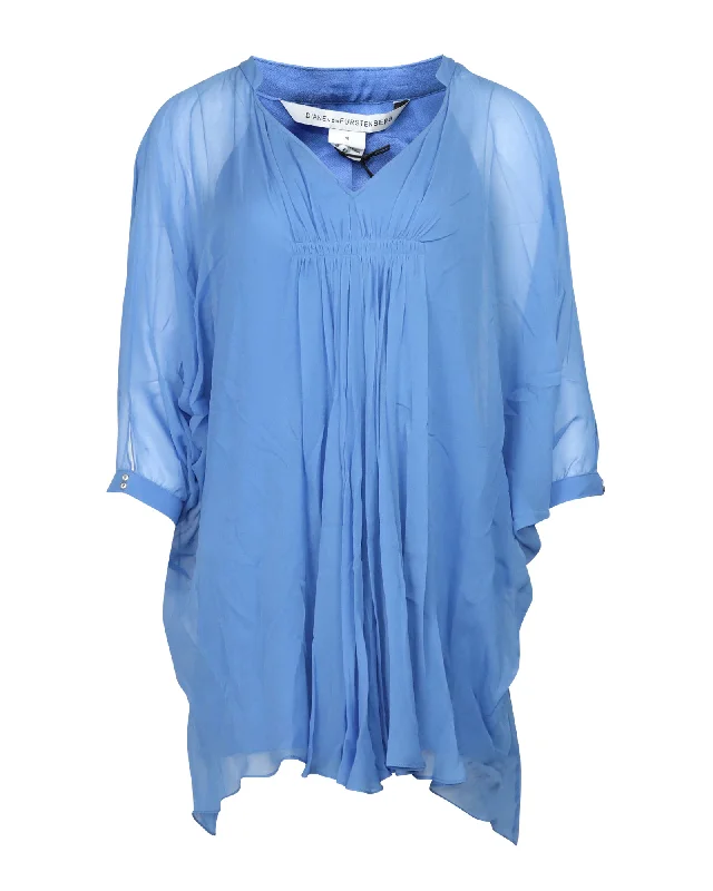 Urban Femme Streetwear Diane Von Furstenberg Loose Shirt Dress in Blue Silk