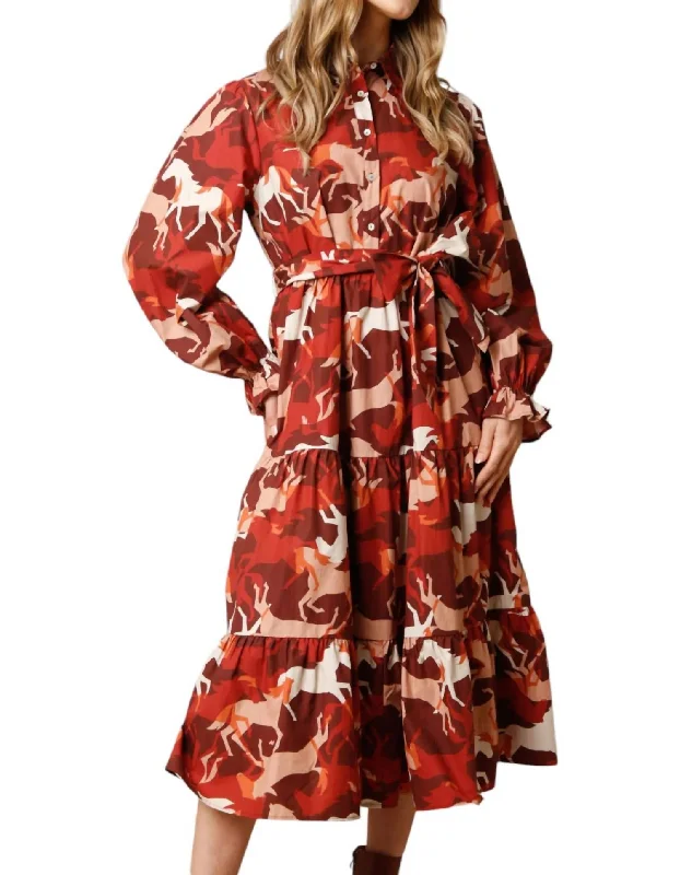 Women's Clothing Brands Poplin Maxi Shirt Dress In Horse Print