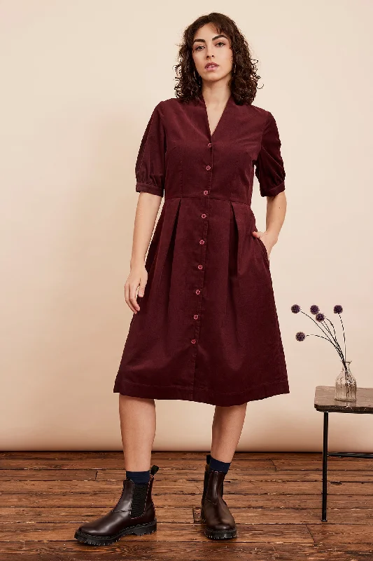 Casual Chic Stella Needlecord Bordeaux Shirt Dress