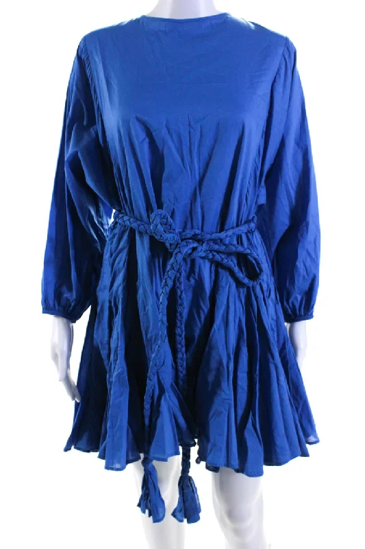 Flash Sale Clothing Rhode Womens Long Sleeve Crew Neck Belted Mini Swing Dress Blue Cotton Flash Sale Clothing Rhode Womens Long Sleeve Crew Neck Belted Mini Swing Dress Blue Cotton