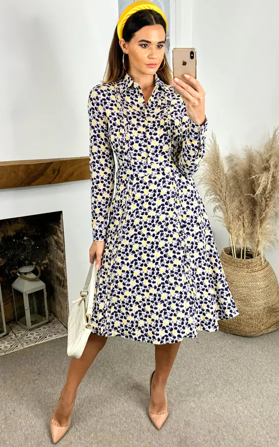 Daily Essentials Stella Printed Shirt Dress (Yellow & Black)