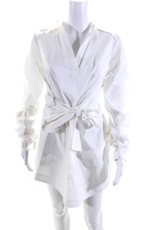 Clothing Store Jonathan Simkhai Womens Side Zip Collared Belted Shirt Dress White