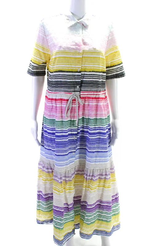 Sustainable Fashion Extravaganza Vilagallo Womens Embroidered Striped Short Sleeve Shirt Dress Multicolor IT 44 Sustainable Fashion Extravaganza Vilagallo Womens Embroidered Striped Short Sleeve Shirt Dress Multicolor IT 44