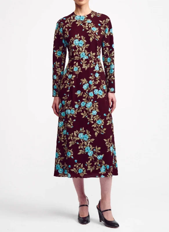 Casual Fashion Roland Floral Printed Dress In Turquoise Crepe Georgette